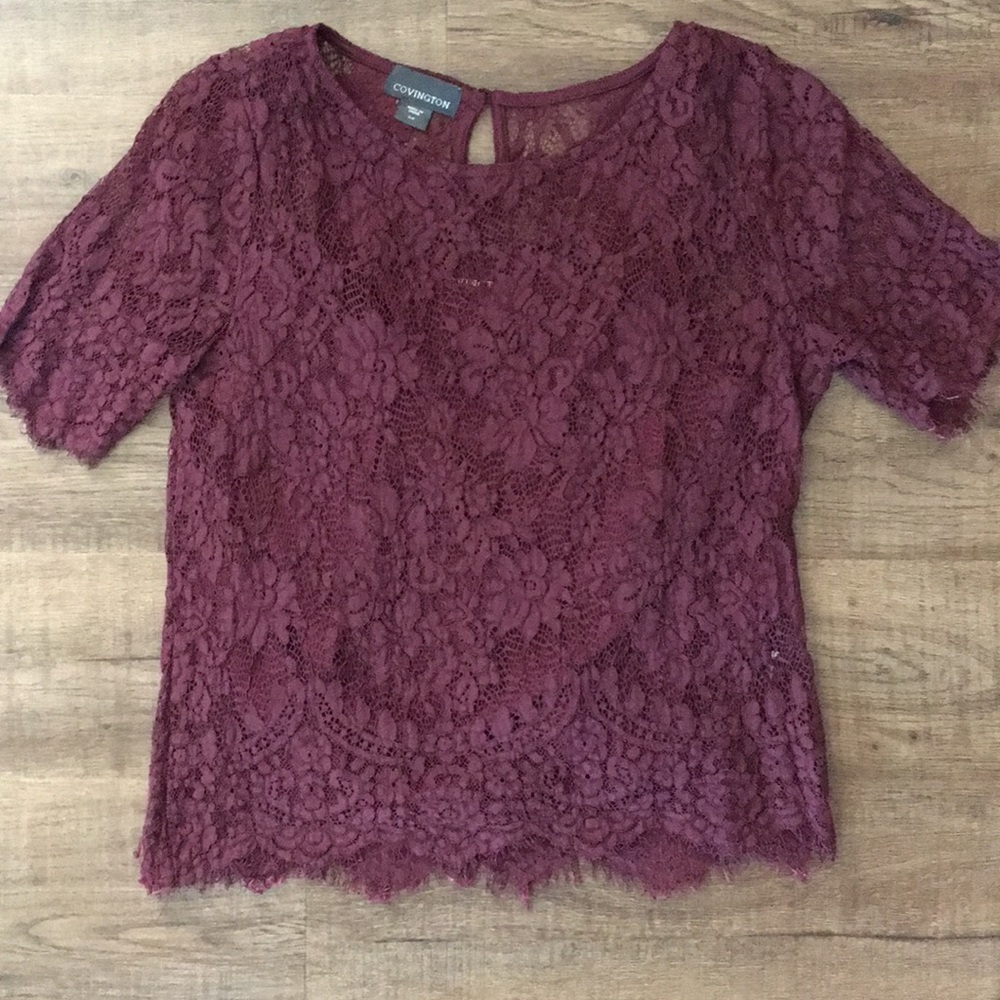 Lace overlay two piece top